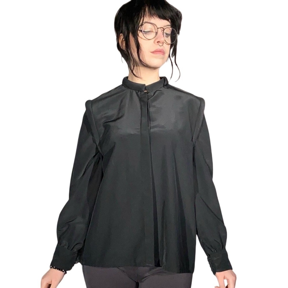 Vintage Rino Rossi Black Sheer Blouse S | 90s Minimalism Office Siren Structured